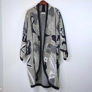 Vintage Oversized Gray Knit Open Front Cardigan Cedars Womans Medium Bird Print